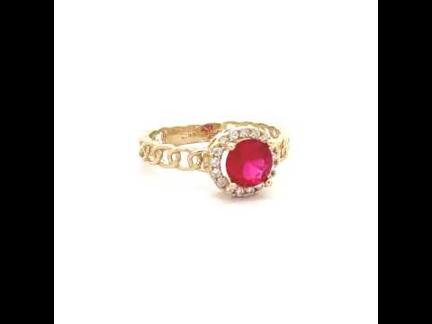 10K Yellow Gold Womens White Red Cubic-Zirconia Fashion Ring