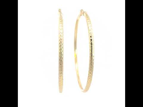 10K Yellow Gold Womens Round Tube Diamond-cut Patterned Fancy Hoop Earrings 3mm-63