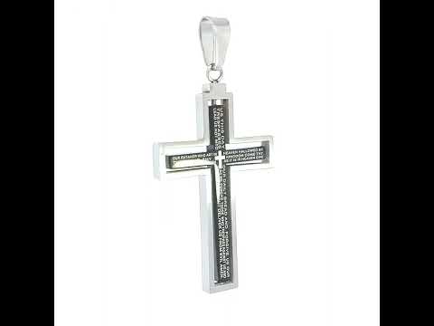 Stainless Steel Black-tone Mens Lord's Prayer Cross Religious Charm Pendant