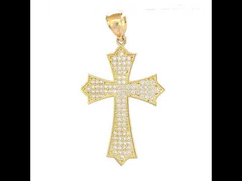 10K Gold Two-Tone Cubic-Zirconia Mens Cross Religious Charm Pendant