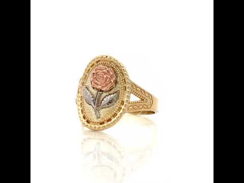 10K Tri-Color Gold Womens Flower Fashion Ring