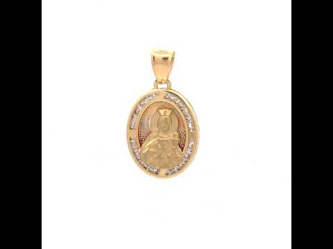 10K Tri-Color Gold Unisex Cubic Zirconia Cubic-Zirconia Saint Barbara Religious Oval Charm Pendant