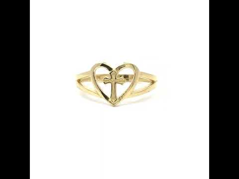 10K Yellow Gold Womens Heart Cross Ring