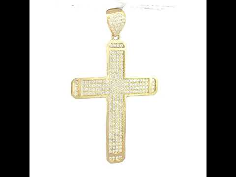 10K Yellow Gold Unisex Cubic Zirconia Diamond-Cut Cross Religious Charm Pendant