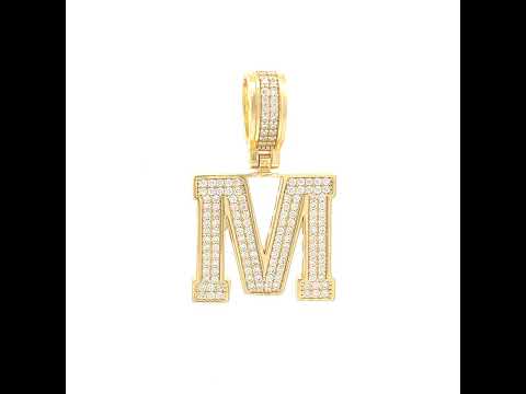 925 Sterling Silver Yellow-tone Unisex 0.78ct Moissanite Initial Alphabet M Charm Pendant