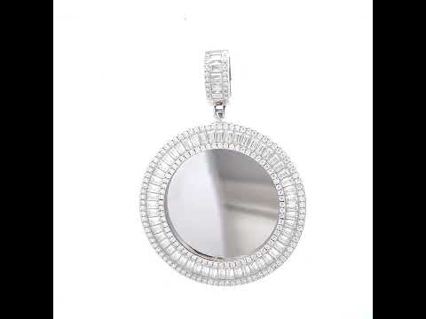 925 Sterling Silver Unisex Round Baguette 2.28ct, 6.41ct Moissanite Memory Picture Frame Charm Pendant