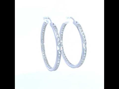 925 Sterling Silver Womens Cubic-Zirconia Inside-Out 3mm-36 Hoop Earrings