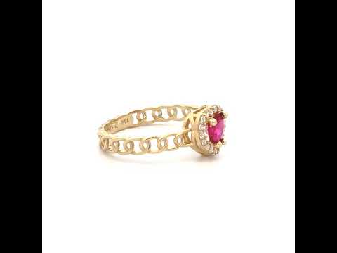 10K Yellow Gold Womens Round Heart White Red Cubic-Zirconia Fashion Ring