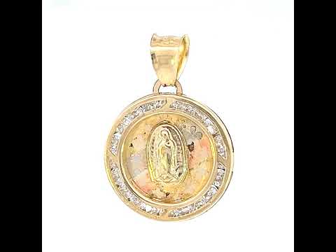 10K Tri-Color Gold Womens Cubic-Zirconia Guadalupe Religious Charm Pendant