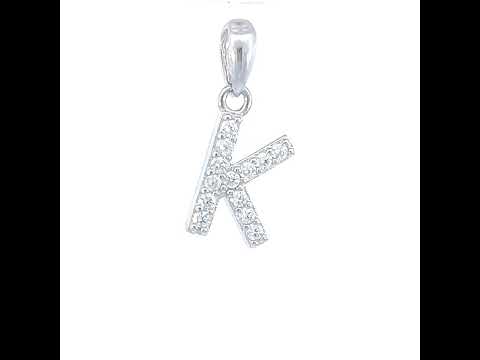 925 Sterling Silver Unisex Cubic-Zirconia Initial Alphabet K Charm Pendant