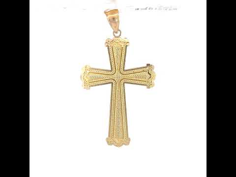 10K Yellow Gold Diamond-Cut Unisex Cross Religious Charm Pendant