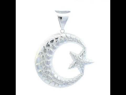 925 Sterling Silver Mens Moon Star Celestial Religious Charm Pendant