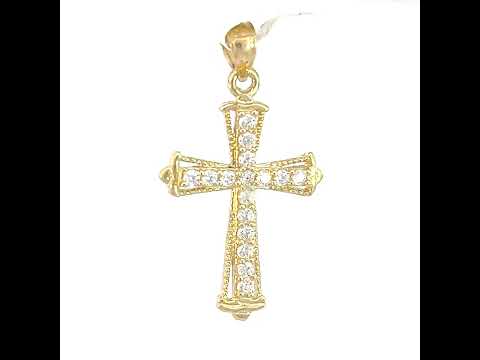 10K Yellow Gold Unisex Cubic Zirconia Cubic-Zirconia Cross Religious Charm Pendant