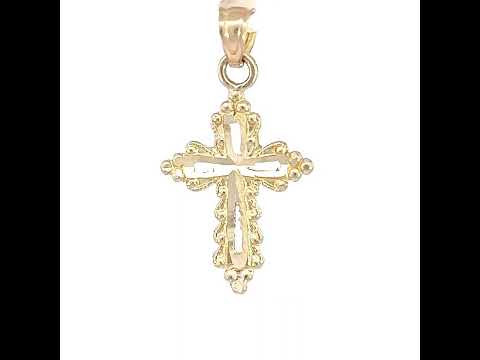 10K Yellow Gold Mens Women Diamond-Cut Cross Religious Charm Pendant