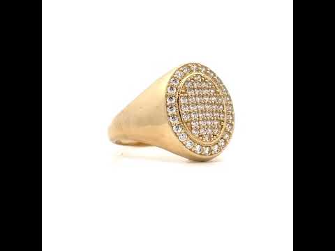 10K Yellow Gold Mens Cubic-Zirconia Oval Head Cluster Fashion Rings