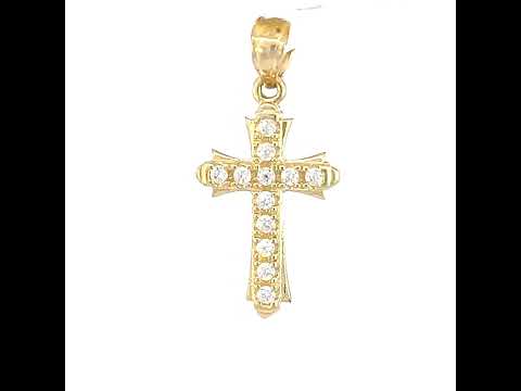 10K Yellow Gold Unisex Cubic Zirconia Cubic-Zirconia Cross Religious Charm Pendant