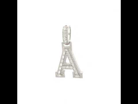 925 Sterling Silver Unisex Round Baguette Cubic Zirconia Initial Letter A Charm Pendant