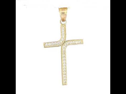 10K Two-Tone Gold Unisex Cubic Zirconia Cubic-Zirconia Cross Religious Charm Pendant