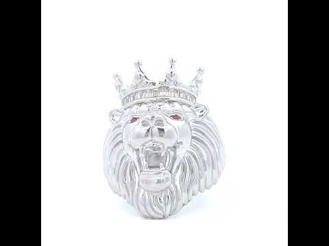 925 Sterling Silver Mens 0.45ct Baguette Pink White Moissanite Leo/Lion Head Ring Size 10