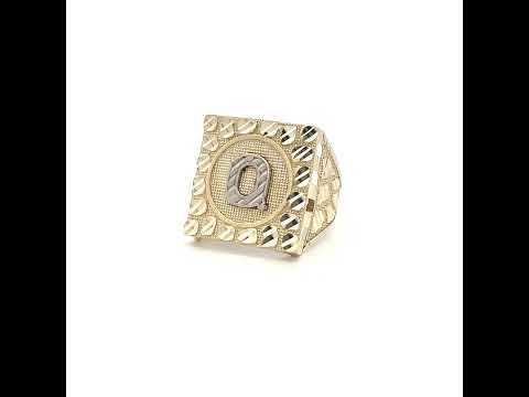 10K Two-Tone Gold Unisex Initial Alphabet Q Nugget Ring