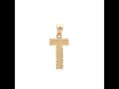 10K Yellow Gold Unisex Textured Initial Letter T Charm Pendant