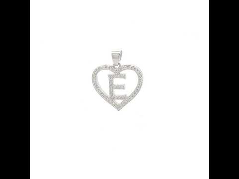 925 Sterling Silver Womens Cubic Zirconia Initial Letter E Heart Charm Pendant