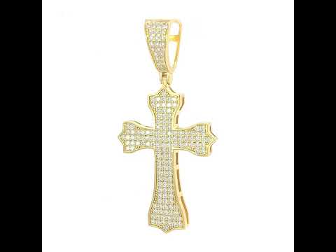 925 Sterling Silver Yellow-tone Mens 1.31ct Moissanite Cross Religious Charm Pendant