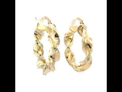 10K Yellow Gold Womens Diamond-cut Twisted Hoop Earrings 5mm-25