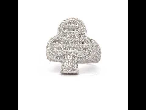 925 Sterling Silver Mens Round Baguette Cubic-Zirconia Cluster Clover Good Luck Ring Size 12