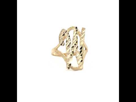 10K Yellow Gold Womens Diamond-Cut Textured Initial Letter W Band Ring