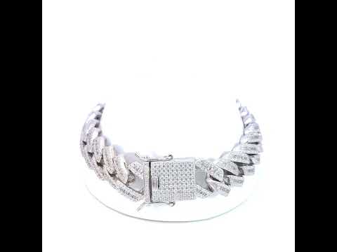 925 Sterling Silver Baguette Round Cubic-Zirconia Fancy Cuban Bracelet Size 8.5 Inches