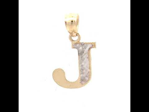 10K Two-Tone Gold Unisex Diamond-Cut Initial J Charm Pendant