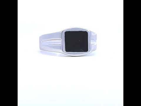 925 Sterling Silver Mens Black Enameled Square Head Fashion Ring