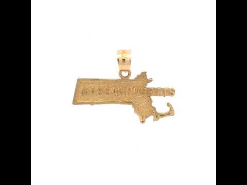 10K Yellow Gold Mens Textured Massachusetts State Map Charm Pendant
