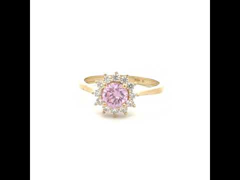 10K Yellow Gold Womens White Pink Cubic-Zirconia Fashion Ring