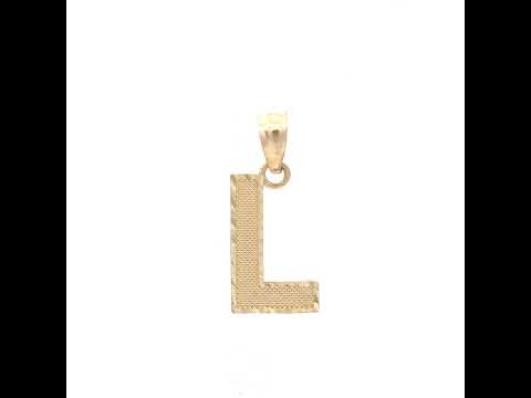 10K Yellow Gold Unisex Textured Initial Letter L Charm Pendant