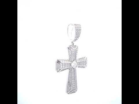 925 Sterling Silver Mens 2.68ct Round 2.28ct Baguette Moissanite Cross Religious Pendant