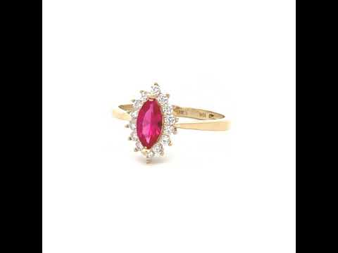 10K Yellow Gold Womens Round Marquise White Red Cubic-Zirconia Fashion Ring
