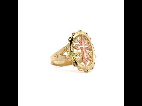 10K Two-tone Gold Womens Cross Religious Ring