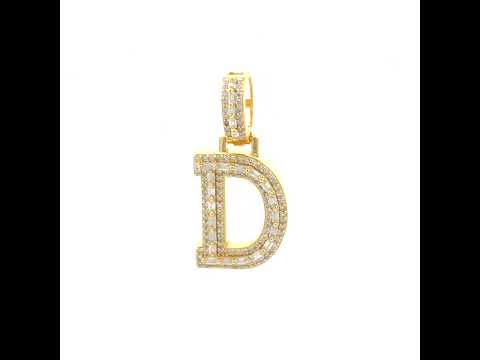 925 Sterling Silver Yellow-Tone Unisex Baguette Round 0.42ct, 0.48ct Moissanite Initial Alphabet D Charm Pendant