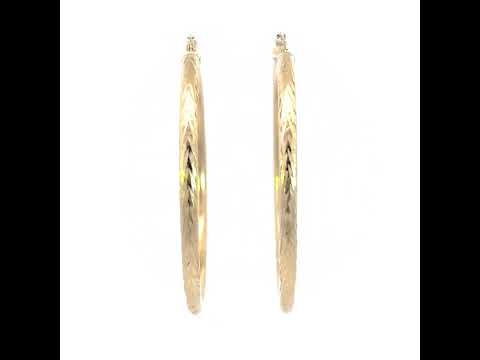 10K Yellow Gold Womens Round Tube Diamond-cut Patterned Fancy Hoop Earrings 3mm-50