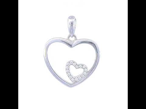 925 Sterling Silver Womens Cubic-Zirconia Heart In Heart Charm Pendant