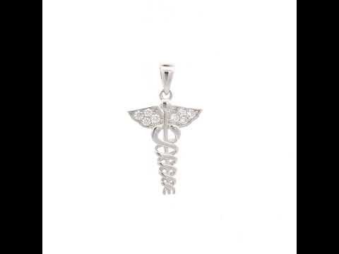925 Sterling Silver Unisex Cubic-Zirconia Caduceus Medical Symbol Occupation Pendant