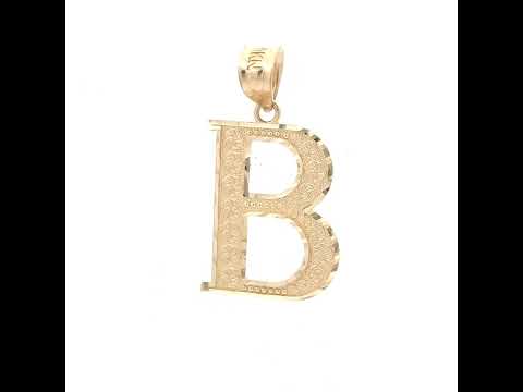 10K Yellow Gold Unisex Diamond-Cut Initial Letter B Charm Pendant