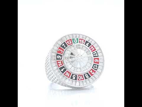 925 Sterling Silver Mens 7.36ct Baguette 0.09ct Round Moissanite Roulette Casino Gambling Ring