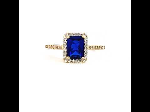 10K Yellow Gold Womens Blue White Emerald-cut Round Cubic-Zirconia Fashion Ring